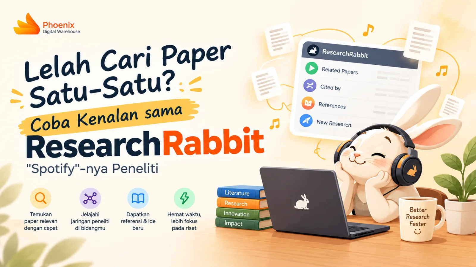ResearchRabbit: Asisten riset berbasis AI untuk menemukan paper dan jaringan peneliti dengan lebih cepat.